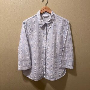 Women’s 16/18? Alfred Dunner Light Blue Floral Striped Textured 3/4 Sleeve Shirt